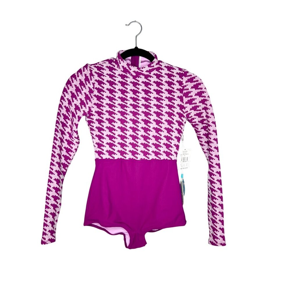 WET Swimwear One Piece‎ Swimsuit Size XS Bonnie Houndstooth Long Sleeve NWT